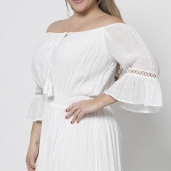 Plus Boho Off Shoulder Hi Low Ruffle Maxi Dress - Picture 7 of 7